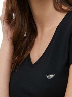 Эластичная футболка с V-образным вырезом черного цвета Emporio Armani RT164407_CC318 00120